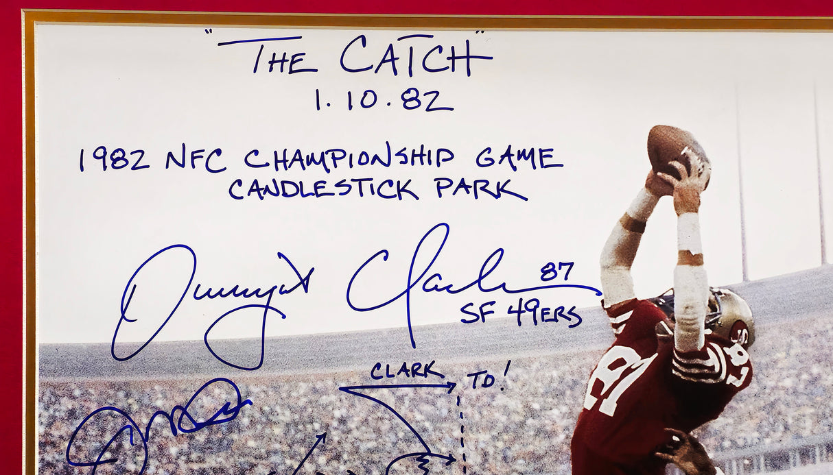 Joe Montana & Dwight Clark Autographed Framed 16x20 Photo San Francisco 49ers "The Catch, Sprint Right Option Play Sketch" Beckett BAS QR Stock #234605