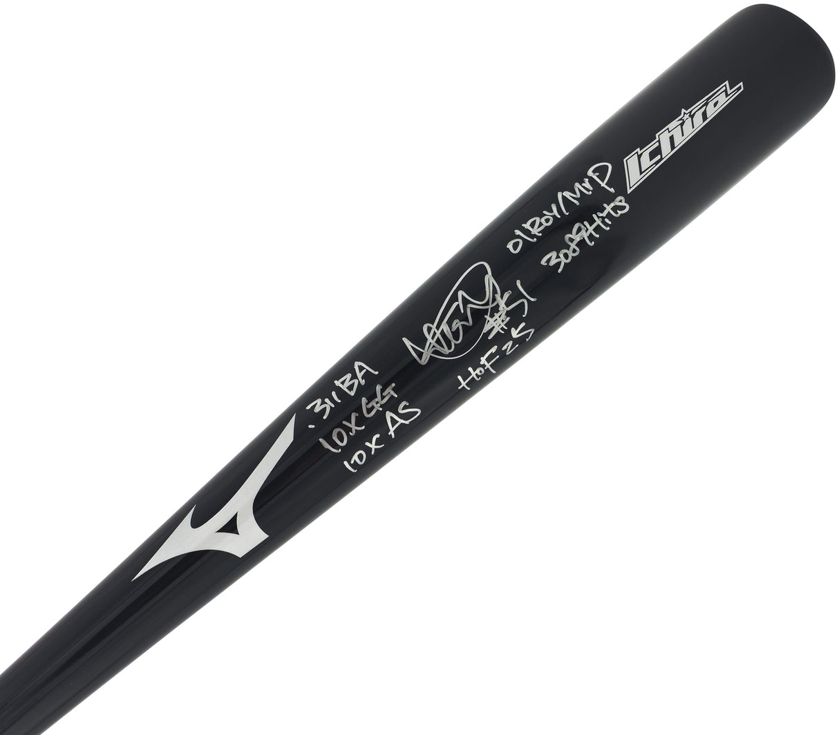 Ichiro Suzuki Autographed Black Mizuno Player Model Baseball Bat Seattle Mariners With 6 Stats HOF 25 IS Holo & Beckett BAS Witness QR Stock #238320