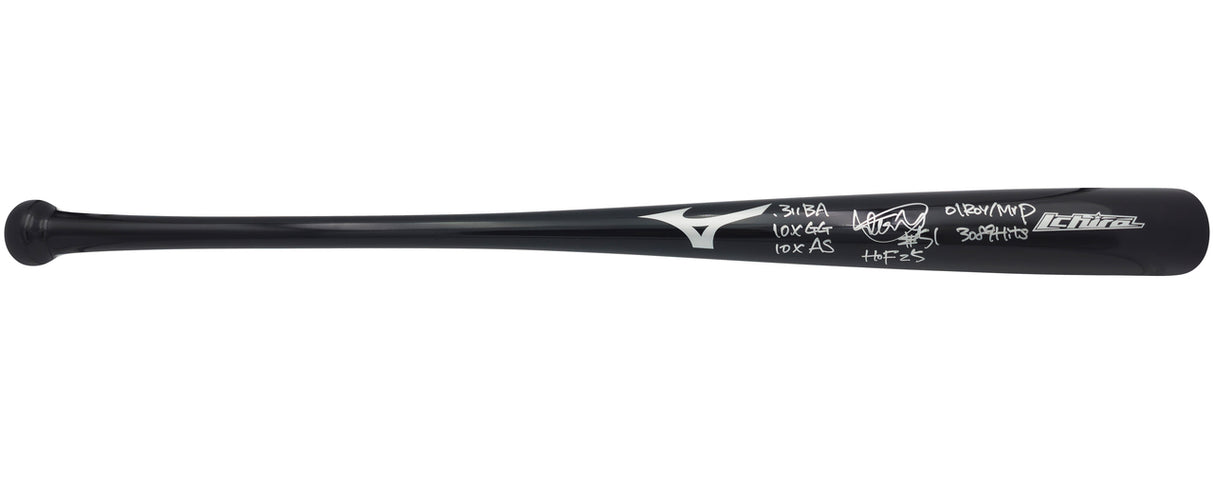 Ichiro Suzuki Autographed Black Mizuno Player Model Baseball Bat Seattle Mariners With 6 Stats HOF 25 IS Holo & Beckett BAS Witness QR Stock #238320