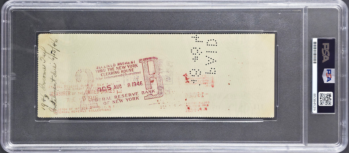 Babe Ruth Autographed 3x8.5 IRS Check New York Yankees PSA/DNA #85384529