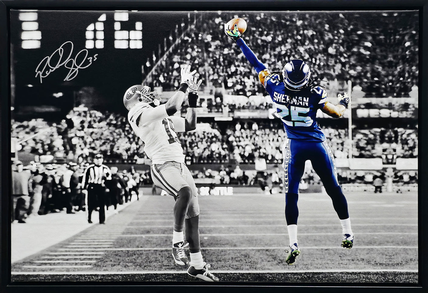 Richard Sherman Autographed Framed 20x30 Canvas Photo Seattle Seahawks The Tip RS Holo Stock #94468