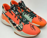 Giannis Antetokounmpo Autographed 2021 Player Exclusive (PE) Promo CAMELLIA/PIST FRST Nike Zoom Freak 2 CAMO Shoes Milwaukee Bucks Size 17 (No Box) Beckett BAS Witness #3W395005 & #3W395006