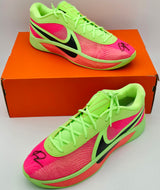 Giannis Antetokounmpo Autographed LIME BLAST/HYPER PINK Nike Zoom Freak 6 Shoes Milwaukee Bucks Size 17 (With Box) Beckett BAS Witness #3W395100 & #3W395101