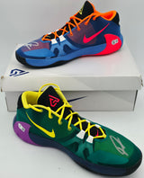 Giannis Antetokounmpo Autographed MULTI TOTAL ORANGE/DYNAMIC YELLOW Nike Zoom Freak 1 Shoes Milwaukee Bucks Size 17 (With Box) Beckett BAS Witness #3W396696 & #3W396697