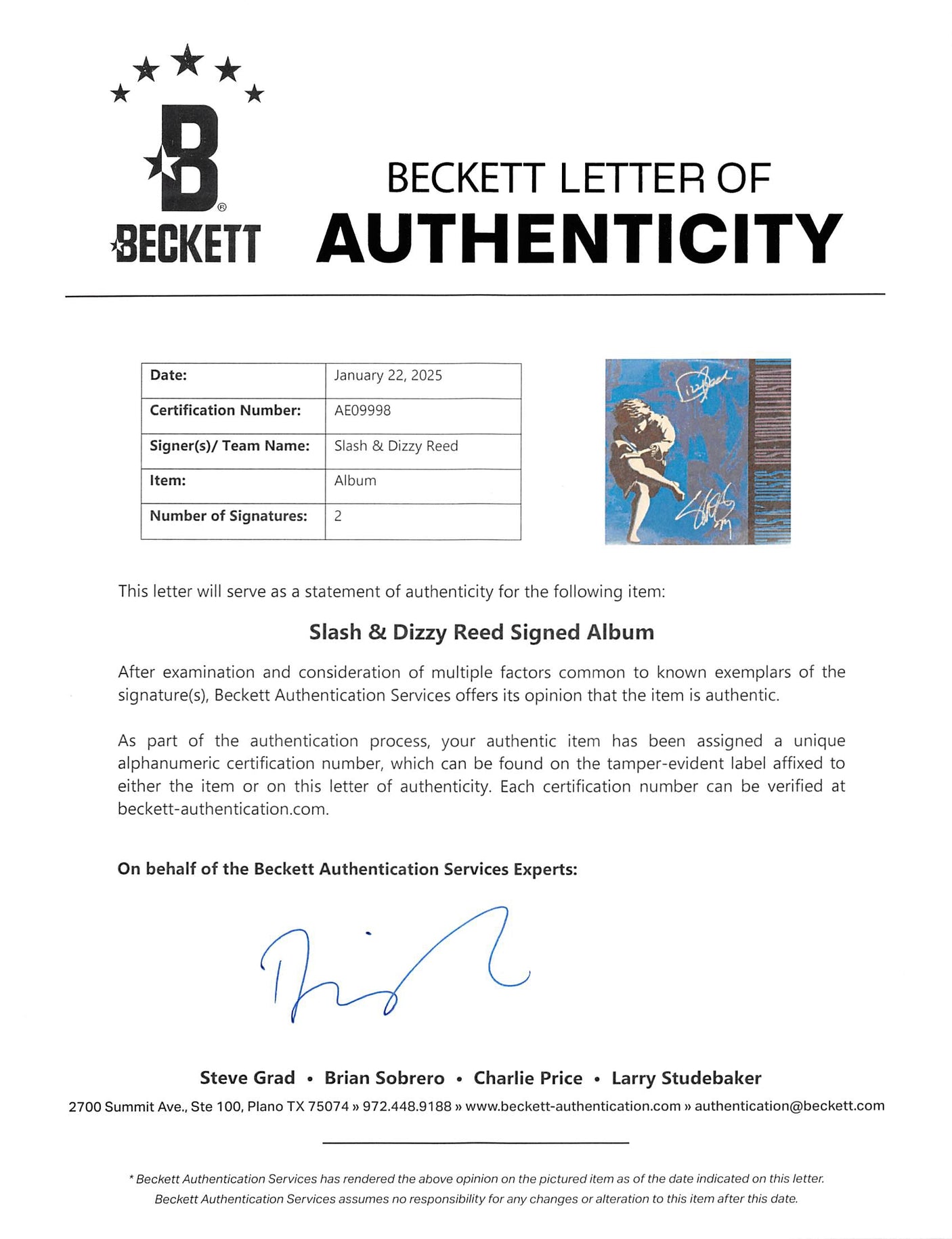 Slash & Dizzy Reed GnR Signed Lose Your Illusion II Album Cover W/ Vinyl BAS