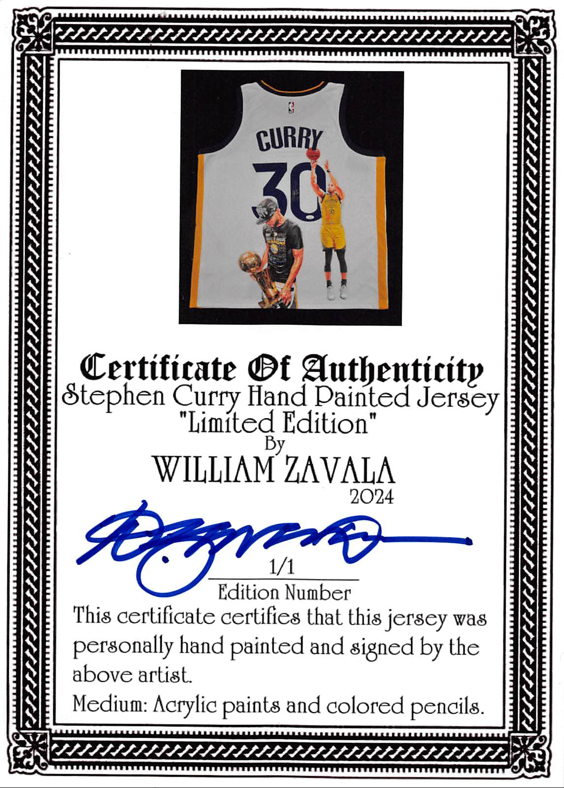 Warriors Stephen Curry Signed Hand Painted White Nike Framed Jersey JSA #AQ17116