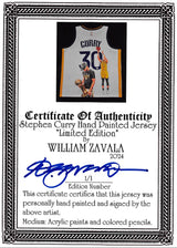 Warriors Stephen Curry Signed Hand Painted White Nike Framed Jersey JSA #AQ17116