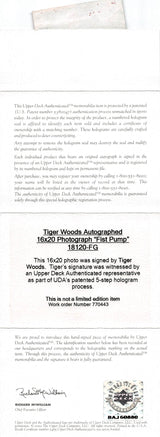 Tiger Woods Authentic Signed 16x20 Framed Vertical Fist Pump Photo UDA #BAJ60880
