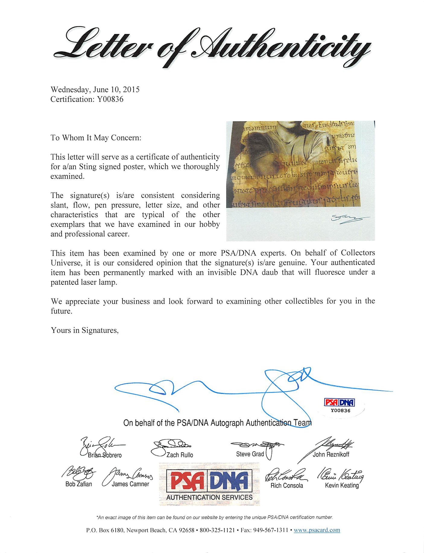 Sting The Police Authentic Signed 24x32 Lithograph LE #1302/1500 PSA/DNA #Y00836