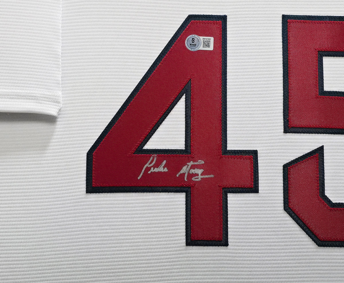 Boston Red Sox Pedro Martinez Autographed Framed White Nike Jersey Beckett BAS Witness Stock #267459
