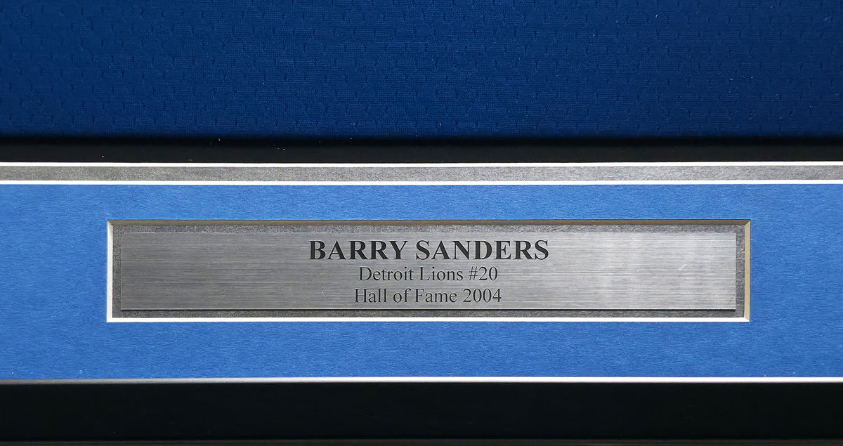Detroit Lions Barry Sanders Autographed Framed Blue Authentic Mitchell & Ness NFL Legacy Throwback 1996 Jersey Beckett BAS QR Stock #267458