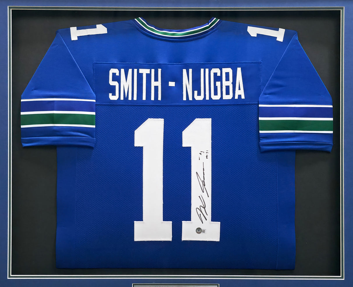 Seattle Seahawks Jaxon Smith-Njigba Autographed Framed Blue Jersey Beckett BAS QR Stock #267809