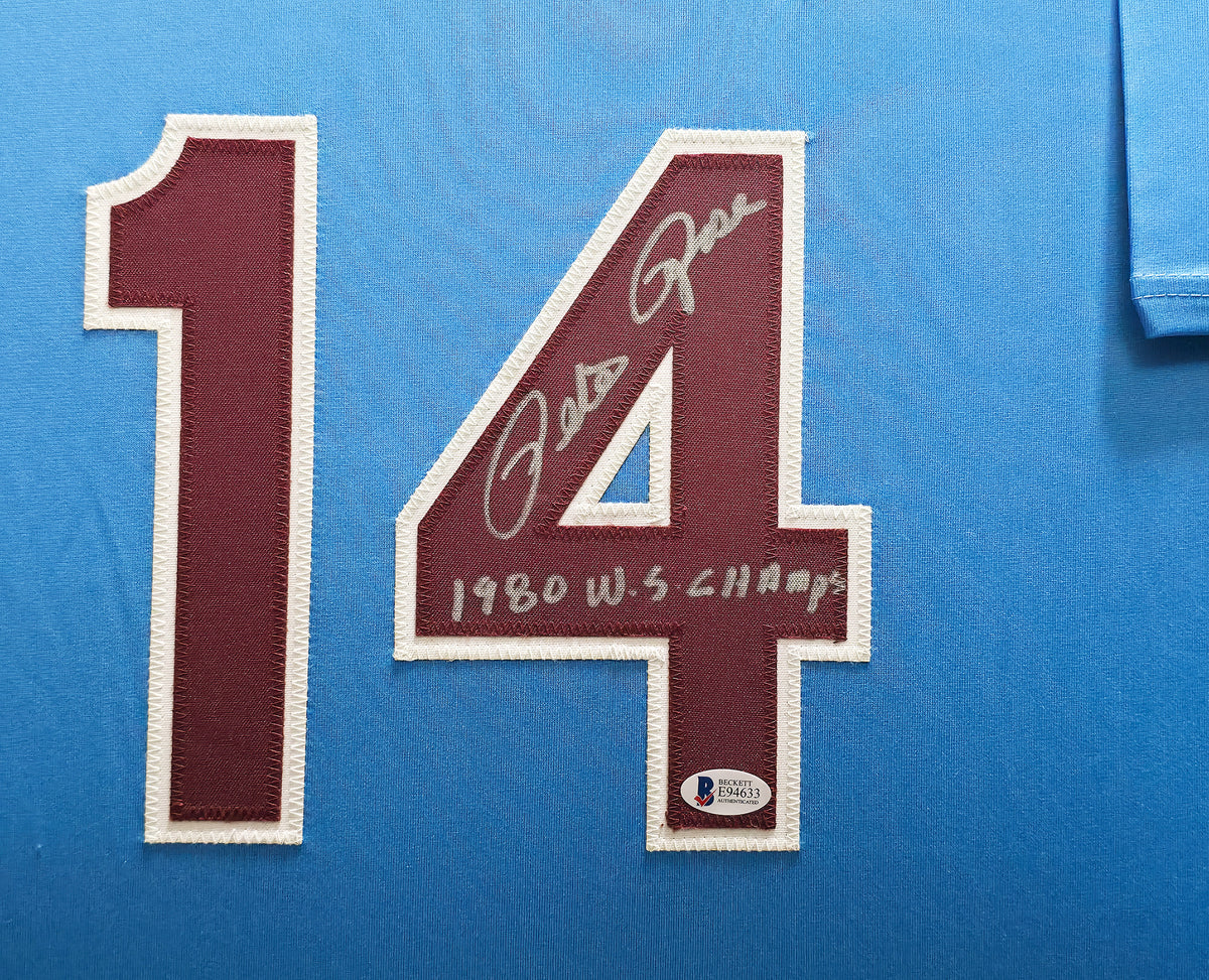 Philadelphia Phillies Pete Rose Autographed Framed Baby Blue Jersey "1980 WS Champs" Beckett BAS Stock #267808