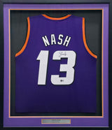 Phoenix Suns Steve Nash Autographed Framed Purple Jersey Beckett BAS Witness Stock #267457