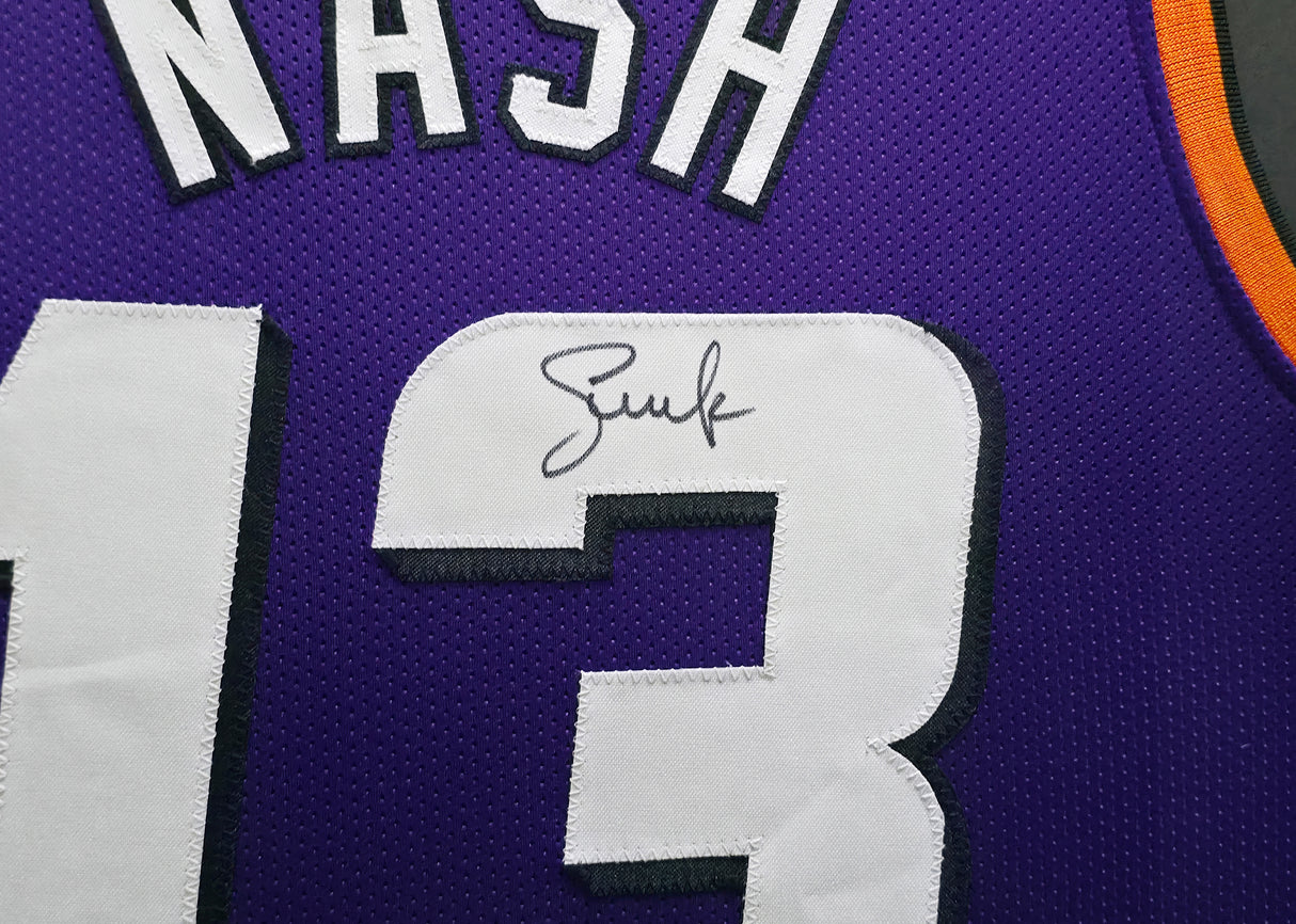 Phoenix Suns Steve Nash Autographed Framed Purple Jersey Beckett BAS Witness Stock #267457