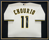 Milwaukee Brewers Jackson Chourio Autographed Framed Cream Nike Jersey Beckett BAS Witness Stock #267813