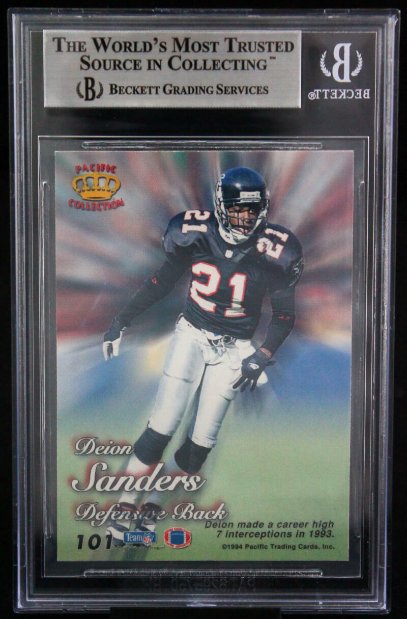 1994 Pacific Prisms #101 Deion Sanders Falcons BGS Autograph 10