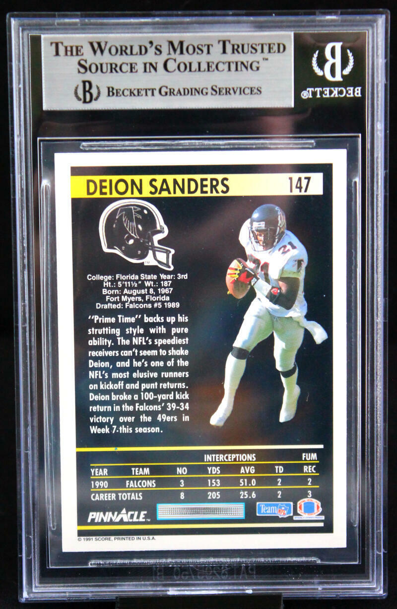 1991 Pinnacle #147 Deion Sanders Atlanta Falcons BGS Autograph 10
