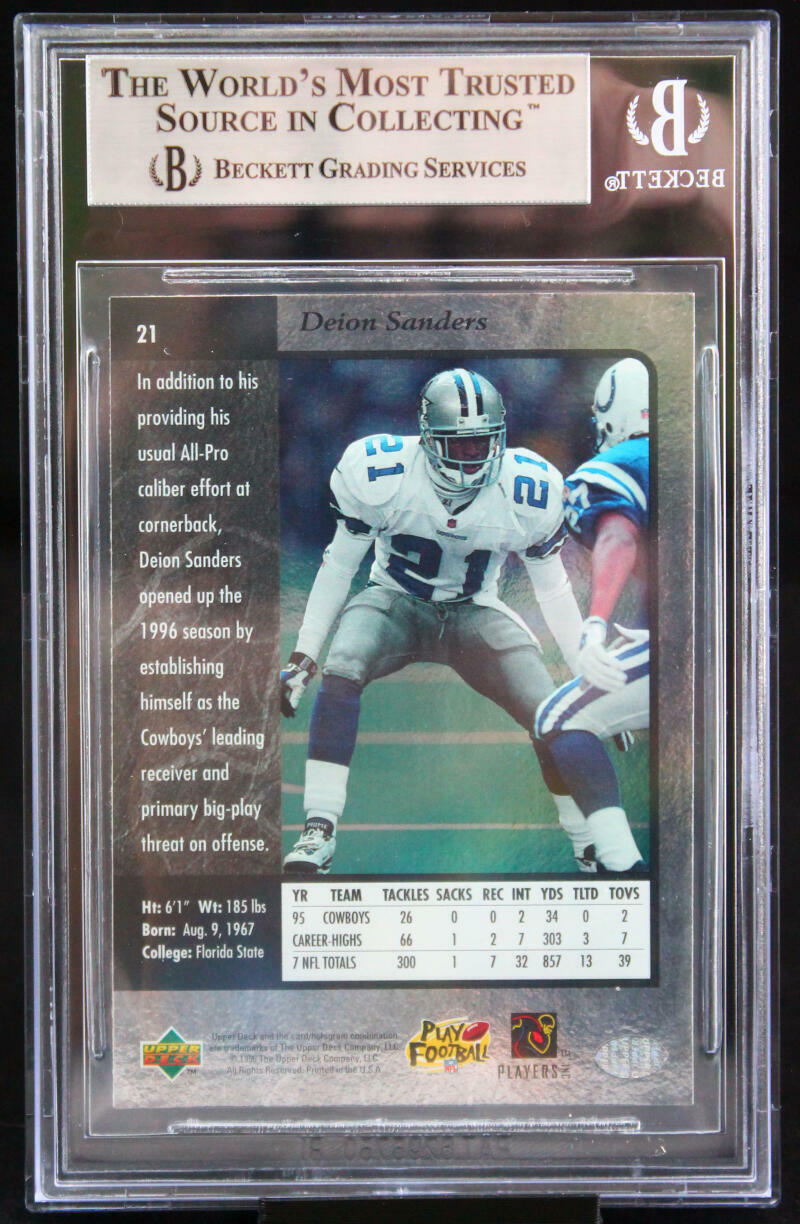 1996 Upper Deck SP #21 Deion Sanders Dallas Cowboys BGS Autograph 10