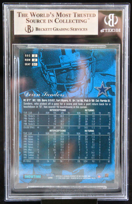 1998 Flair Showcase Row 2 #31 Deion Sanders Auto Cowboys BGS Autograph 10