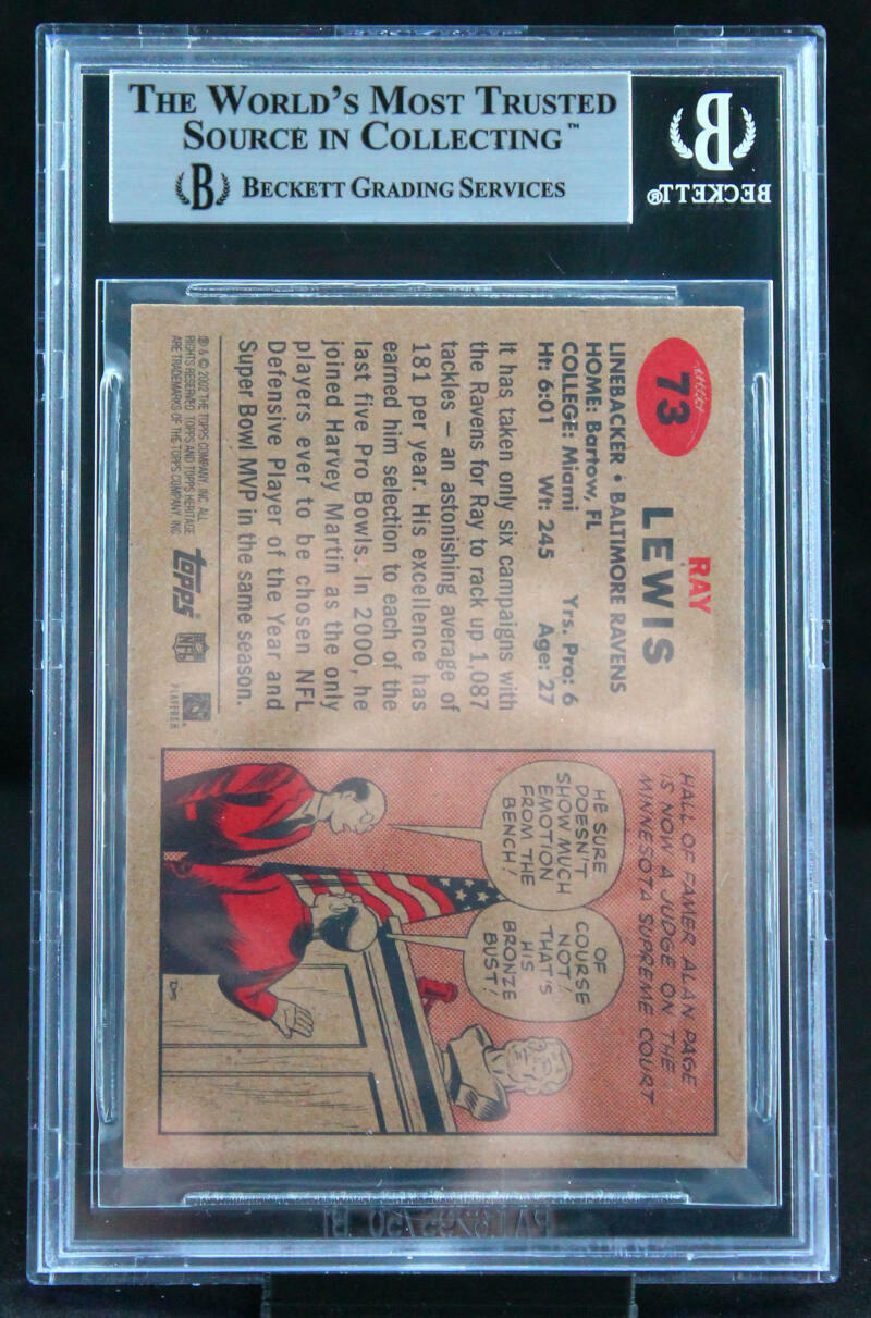 2002 Topps Heritage #73 Ray Lewis Auto Baltimore Ravens BGS Autograph 10