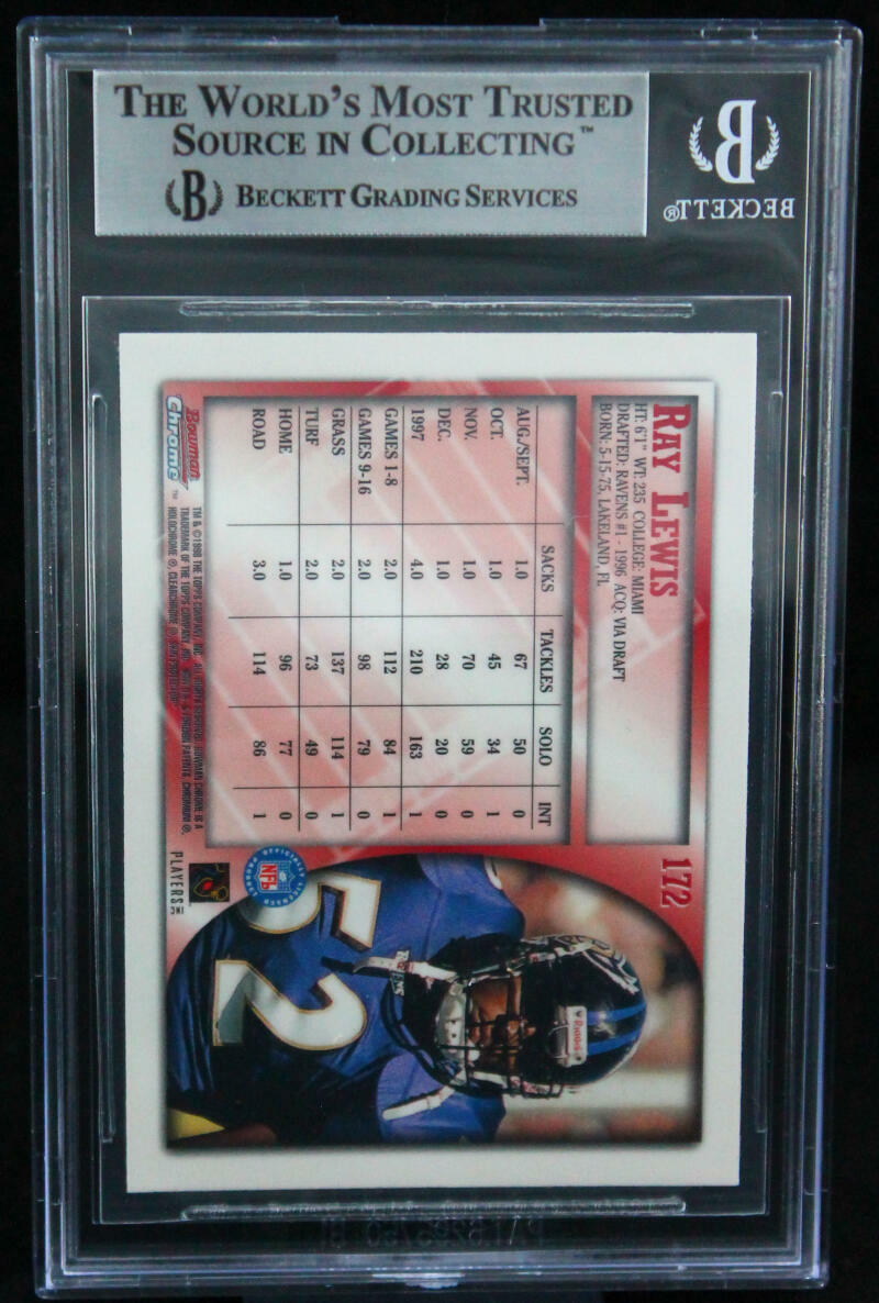 1998 Bowman Chrome #172 Ray Lewis Baltimore Ravens BGS Autograph 10