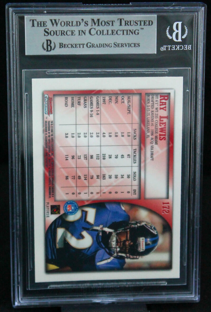 1998 Bowman Chrome #172 Ray Lewis Baltimore Ravens BGS Autograph 10
