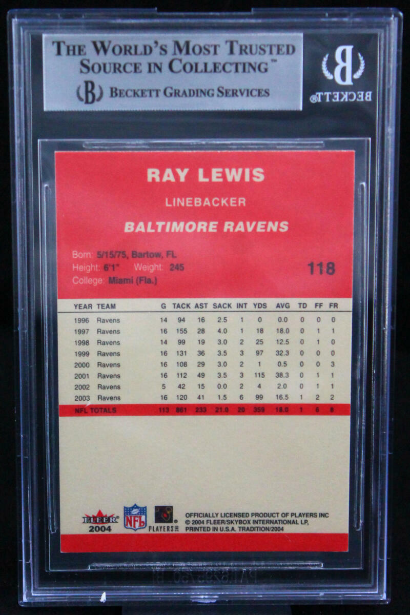 2004 Fleer Tradition #118 Ray Lewis Ravens BGS Autograph 10