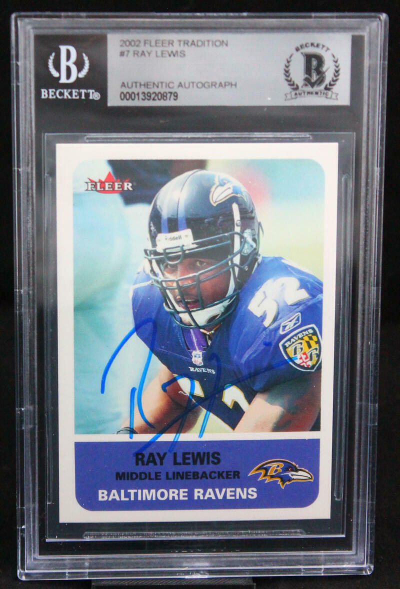 2002 Fleer Tradition #7 Ray Lewis Baltimore Ravens BGS Autograph 10