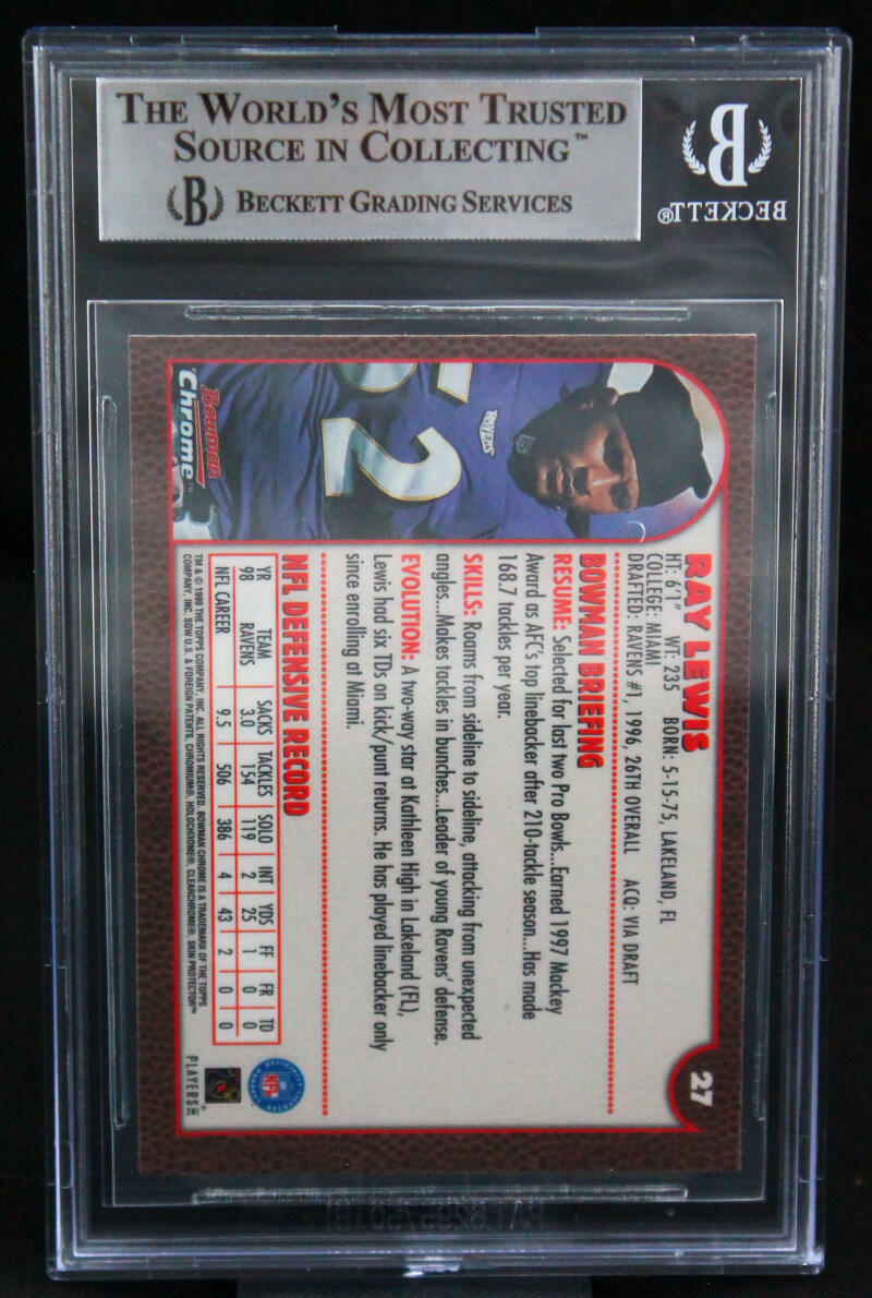 1999 Bowman Chrome #27 Ray Lewis Baltimore Ravens BGS Autograph 10