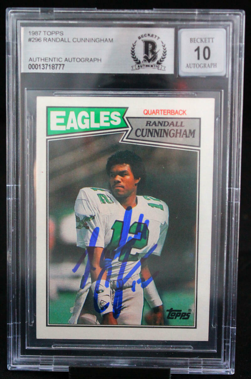 1987 Topps #296 Randall Cunningham Philadelphia Eagles BGS Autograph 10