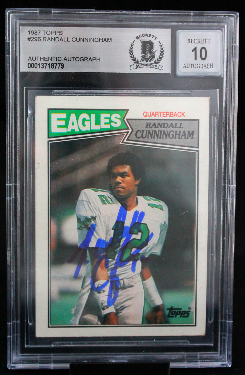 1987 Topps #296 Randall Cunningham Philadelphia Eagles BGS Autograph 10