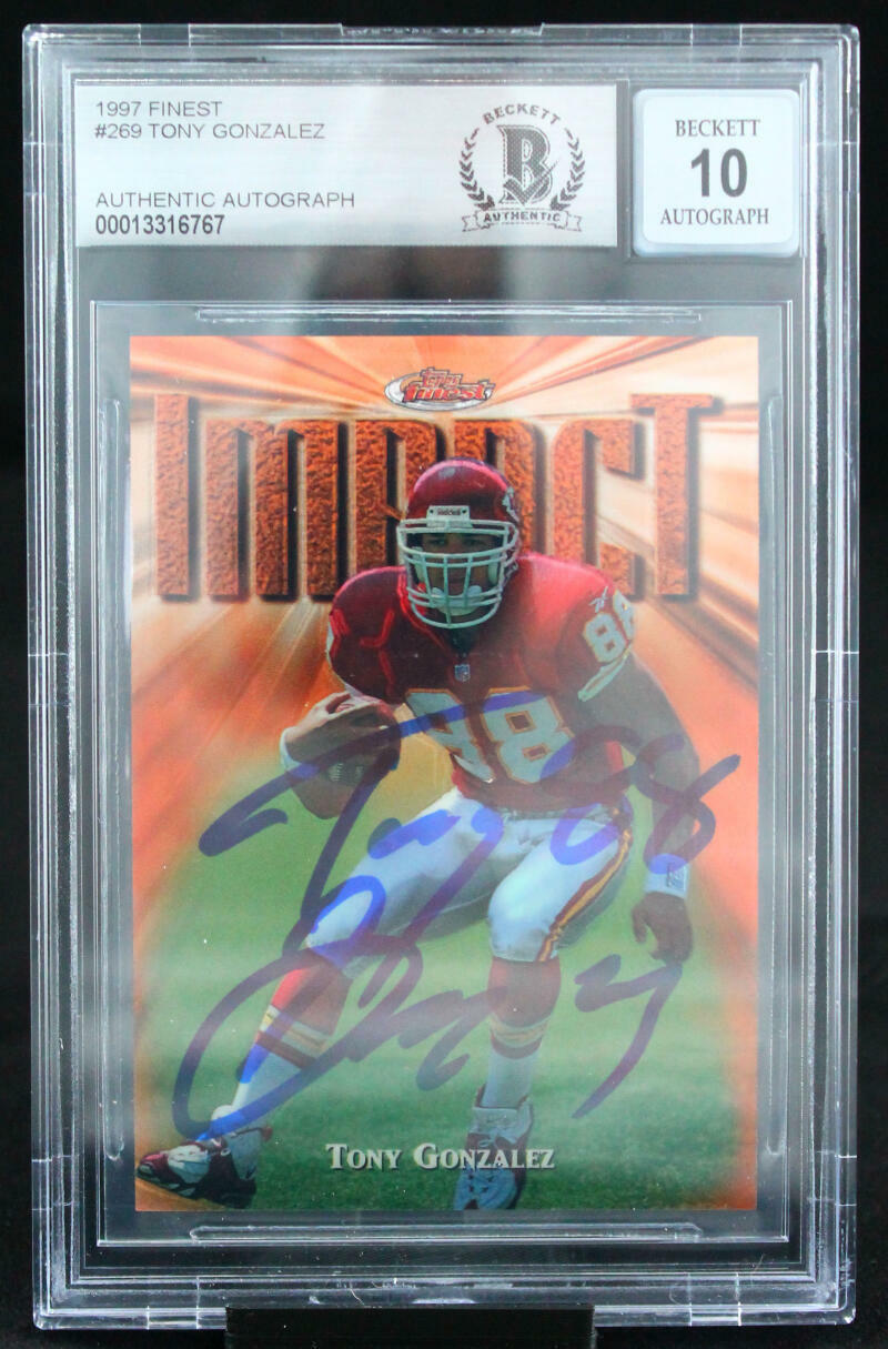 1997 Finest #269 Tony Gonzalez Kansas City Chiefs BGS Autograph 10