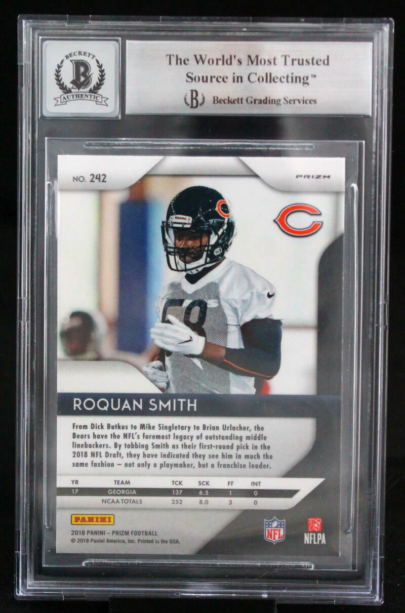 2018 Panini Prizm Silver #242 Roquan Smith Chicago Bears BGS Autograph 10