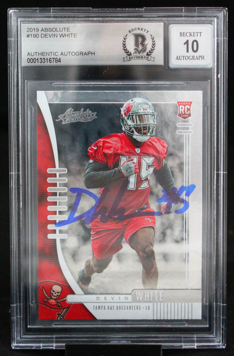 2019 Absolute Blue #190 Devin White Tampa Bay Buccaneers BGS Autograph 10
