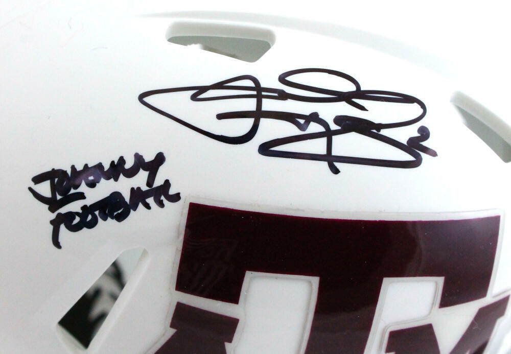 Johnny Manziel Autographed TX A&M White Speed Mini Helmet w/Insc.-Beckett W Holo