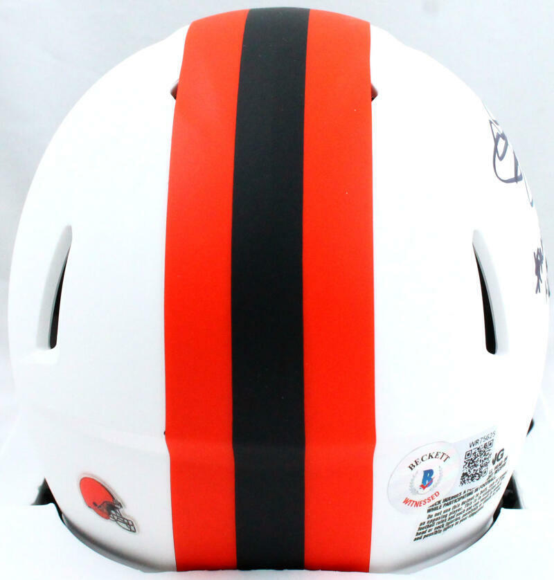 Johnny Manziel Autographed Browns Lunar Speed Mini Helmet w/Insc.-Beckett W Holo