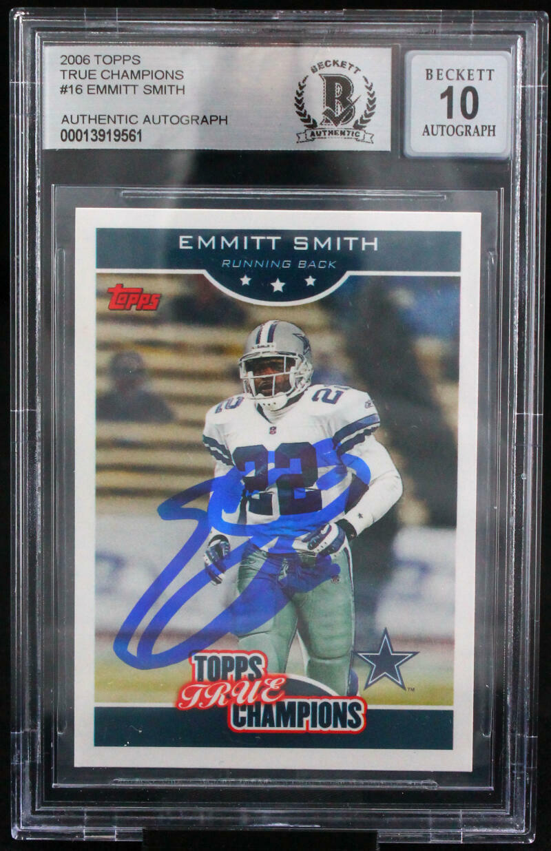 2006 Topps True Champion #16 Emmitt Smith Dallas Cowboys BGS Autograph 10