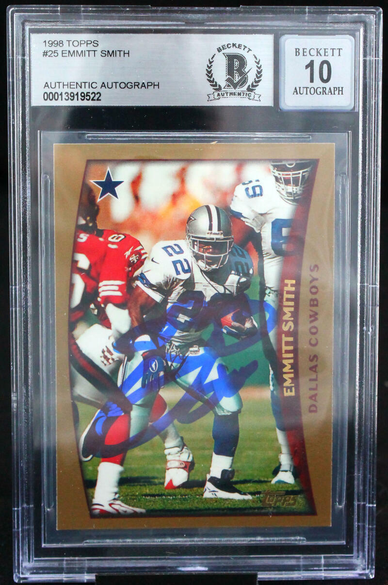 1998 Topps #25 Emmitt Smith Dallas Cowboys BGS Autograph 10