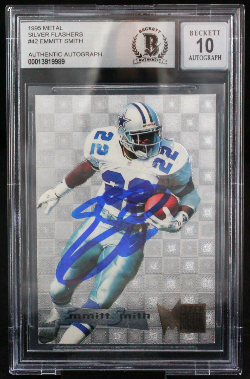 1995 Metal Silver Flashers #42 Emmitt Smith Auto Dallas Cowboys BGS Autograph 10