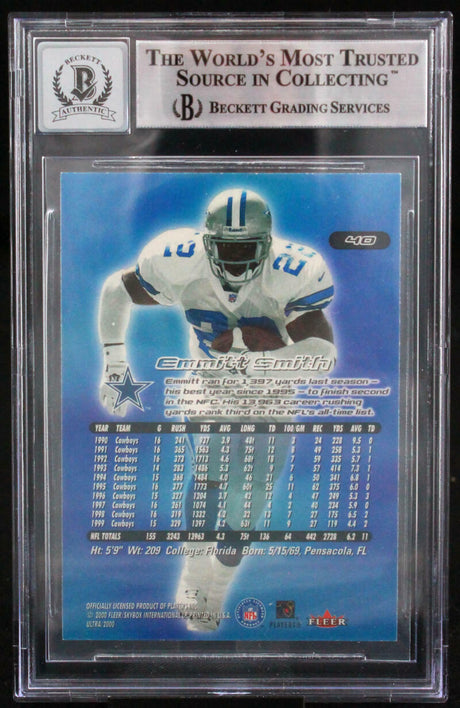 2000 Ultra #40 Emmitt Smith Auto Dallas Cowboys BGS Autograph 10