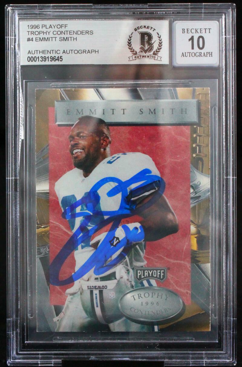 1996 Playoff Trophy Contenders #4 Emmitt Smith Auto Cowboys BGS Autograph 10