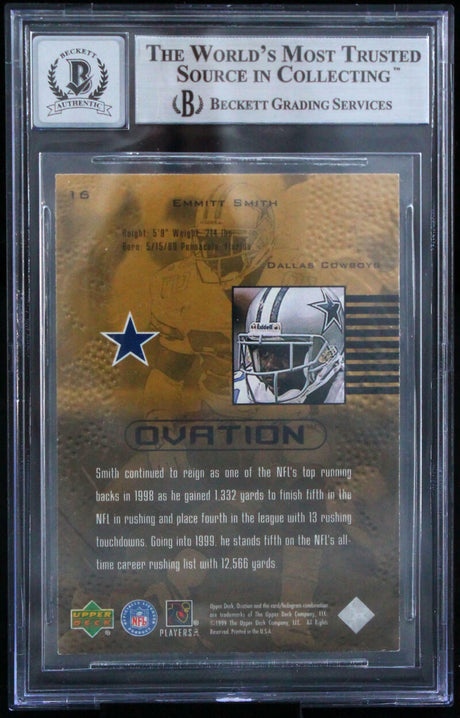 1999 Upper Back Ovation #16 Emmitt Smith Auto Dallas Cowboys BGS Autograph 10