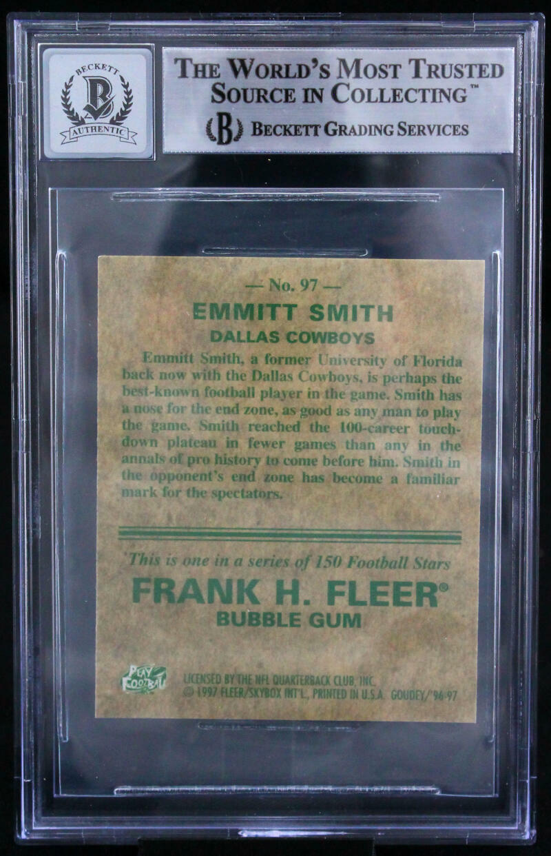1997 Fleer Goudey #97 Emmitt Smith Auto Dallas Cowboys BGS Autograph 10