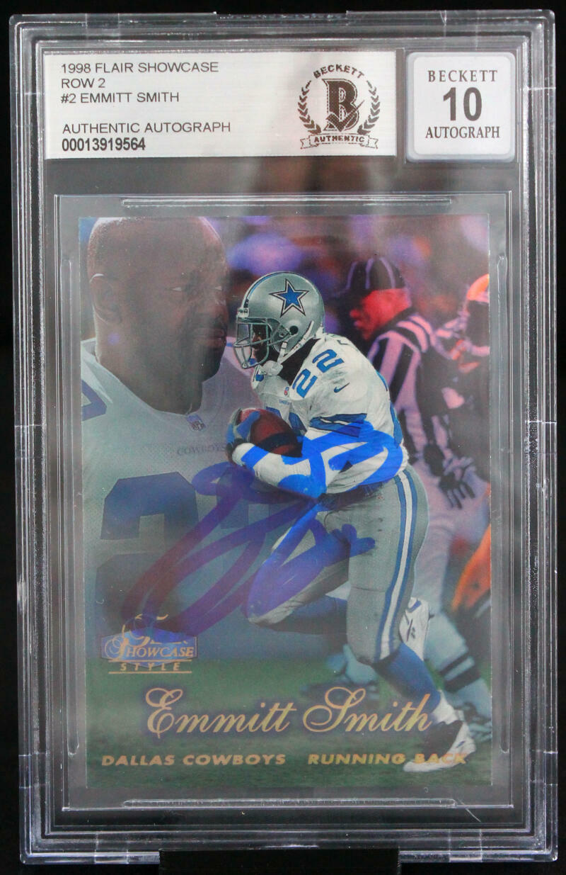 1998 Flair Showcase Row 2 #2 Emmitt Smith Auto Dallas Cowboys BGS Autograph 10