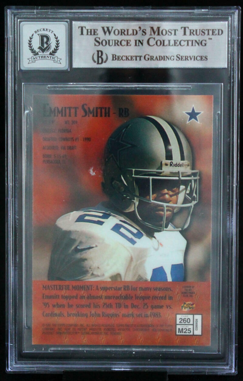 1997 Finest #260 Emmitt Smith Auto Dallas Cowboys BGS Autograph 10