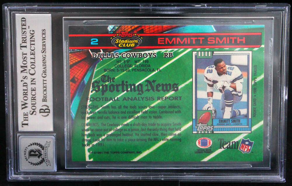 1991 Stadium Club #2 Emmitt Smith Auto Dallas Cowboys BGS Autograph 10