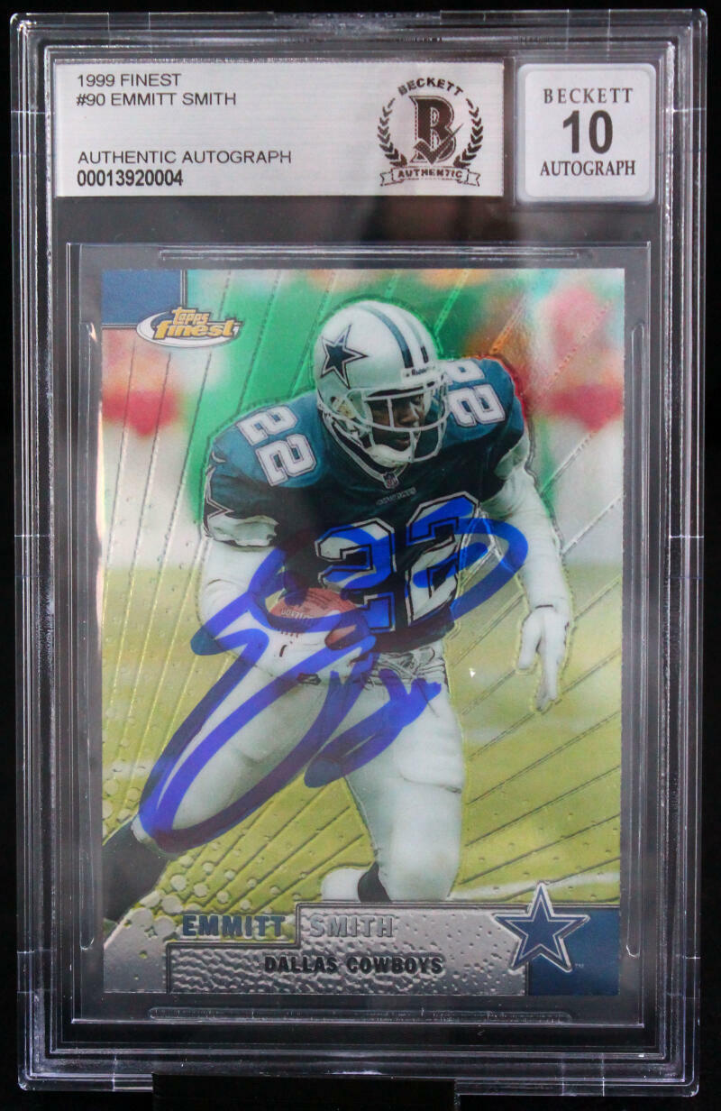 1999 Finest #90 Emmitt Smith Auto Dallas Cowboys BGS Autograph 10
