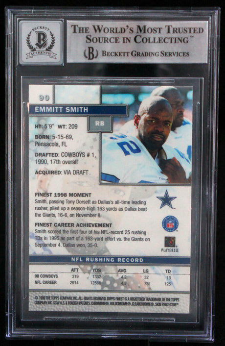 1999 Finest #90 Emmitt Smith Auto Dallas Cowboys BGS Autograph 10