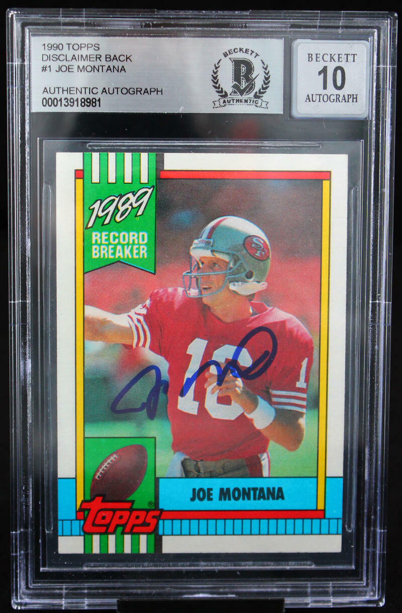 1990 Topps Disclaimer Back #1 Joe Montana Auto SF 49ers BGS Autograph 10